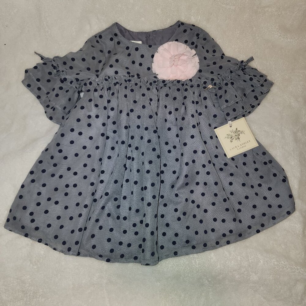 NWT~LAURA ASHLEY LONDON~Gray & Blk Chiffon DRESS Pnk Flwr~18m
